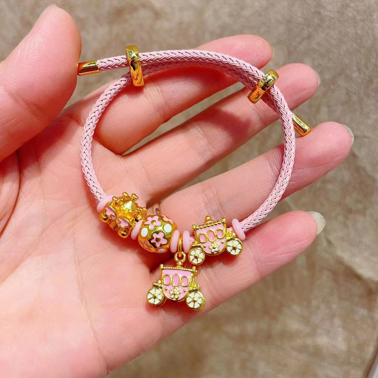 Pink Wings Castle Pumpkin Carriage Bead Pendant Bracelet Necklace Bead Accessories DIY Accessories