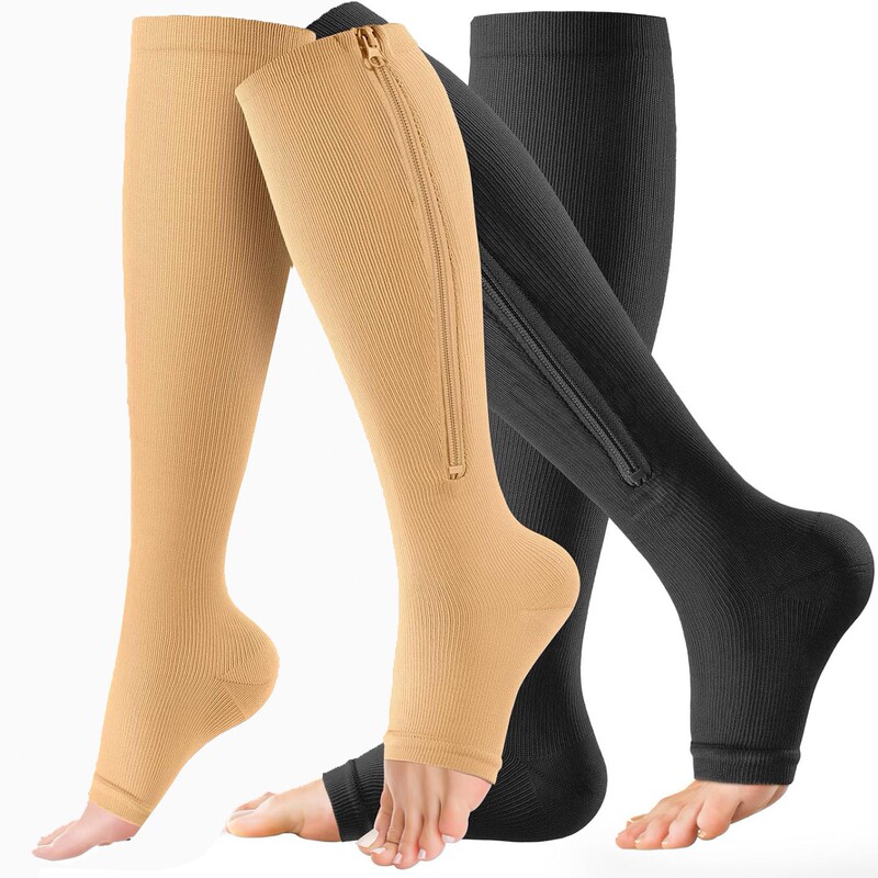 Amazon zipper compression socks suit unisex knee-high open toe compression socks sleep calf socks