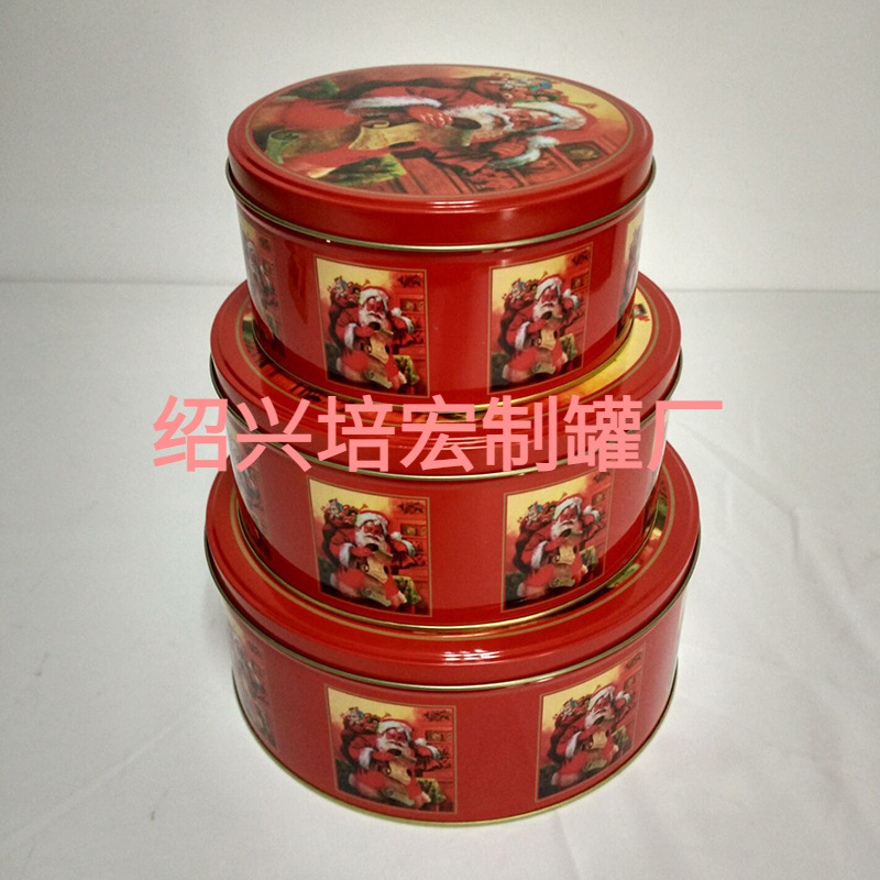 源头厂家喜庆礼品马口铁罐圣诞饼干套罐圆柱形咖啡铁罐