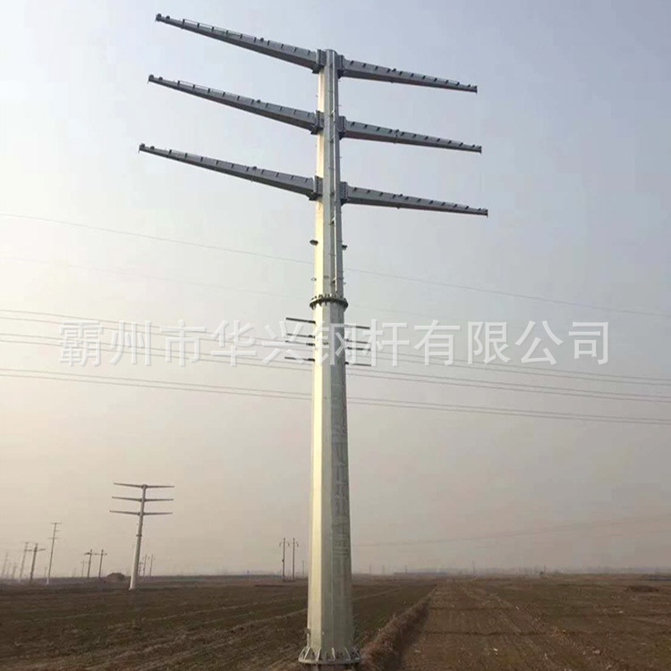 10KV钢制电力杆 单回路钢管杆 15米电力钢杆 钢桩基础打桩施工