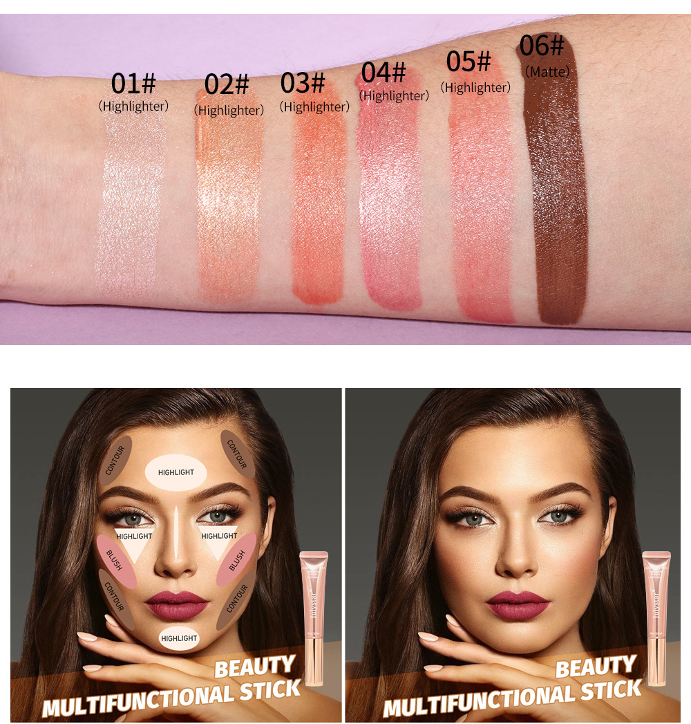 Cross-border liquid blush Highlighter contouring pen Pearlescent fine Shimmering matte beauty stick Natural brightening cushion Blush stick undefined
