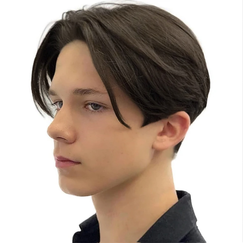 Men's Short Fluffy Wig Synthetic Centre Parting European Style_voghion.com