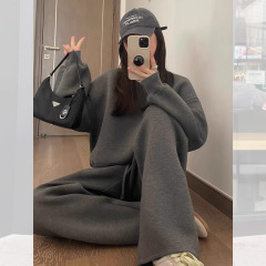 韓国風ガードルカジュアルスポーツ服女性スーツ冬ファッション小柄春と秋着用ワイドパンツ2点セット