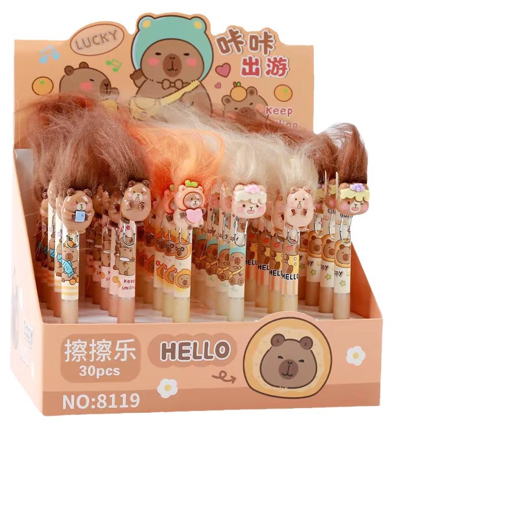 카피바라 지울 수 있는 펜 크리스탈 블루 인스 고가 학생용 닦기 쉬운 프레스 중립 펜 못생긴  튀긴 브러시
