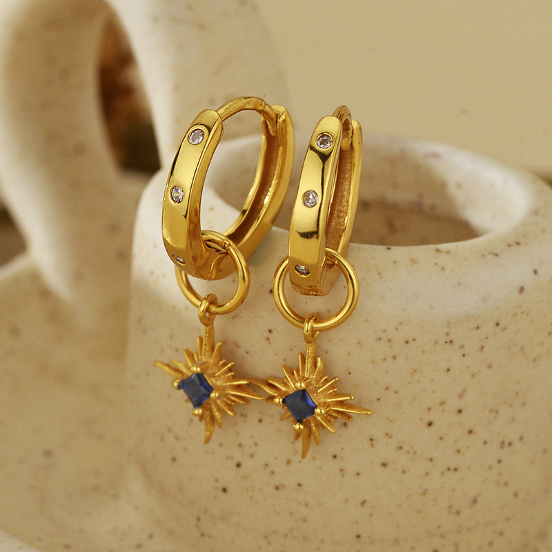 Beiana European and American retro style sapphire star eardrop earbuckle women's fashion light luxury high-end diamond earring