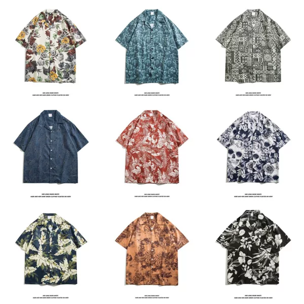 Cuban Collar Retro Short-sleeved Floral Shirt for Men and Women Loose Hawaiian Style Vacation Seaside Style Handsome All-match Short-sleeved Shirt