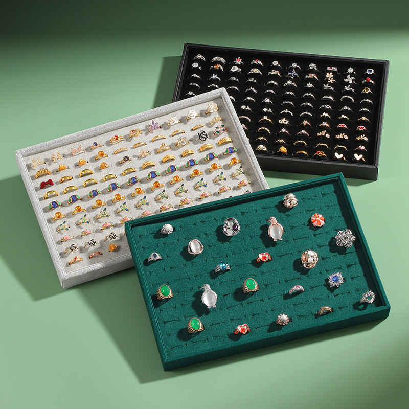 大容量百位戒指盤絨布首飾展示托盤指環飾品收納盤珠寶店陳列盤子