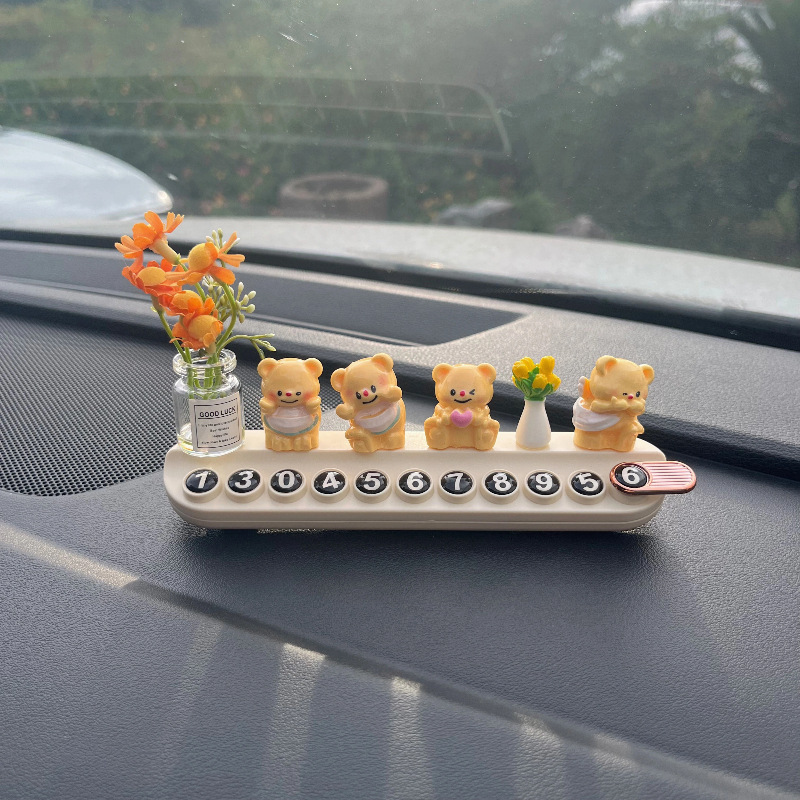Cute oso automóvil estacionamiento temporal placa de número de coche móvil tarjeta telefónica personalidad creativa adornos interiores lindos