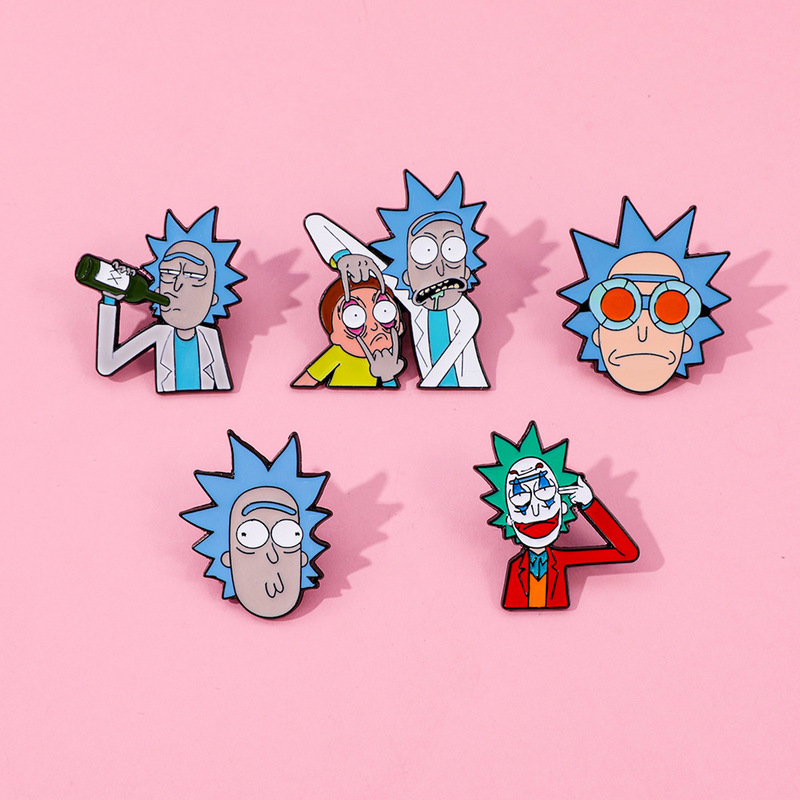 Funny Creative Cartoon Rick and Morty Metal Badge Comedy Animation Character Alloy Oil Dripping Brooch Accessories