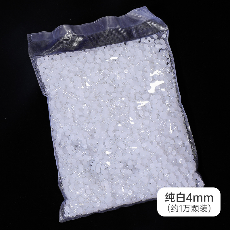 Manicuría semicircular con base plana de perlas decoraciones de arroz blanco puro blanco brillante no se desprende de la piel joyas de manicuría 11 mil paquetes al por mayor