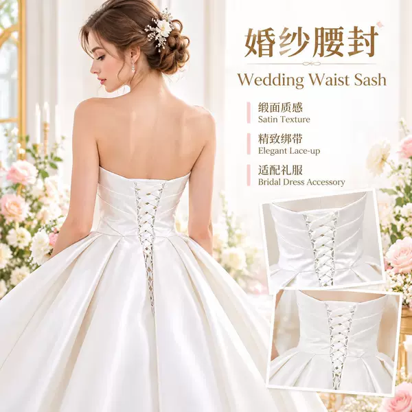 Cross-Border Wedding Dress Back Zipper Modification Panel Accessories Three-Piece Set Satin Enlarged Panel Accessories Dress Waistband
