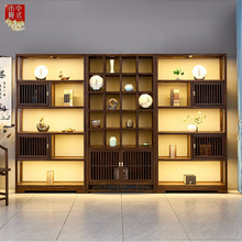新中式老榆木展示柜博古架多宝阁置物柜茶叶柜货架茶饼柜组合带灯