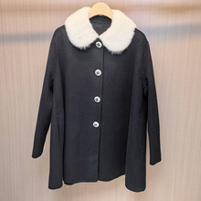 现货深圳南油货源2025年冬季新款黑色气质优雅长袖毛领口袋单排扣