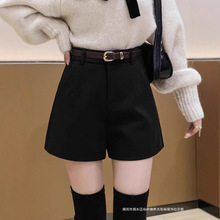 外穿韩版秋冬靴裤新款高腰显瘦时尚a字短裤女休闲阔腿裤毛呢黑色