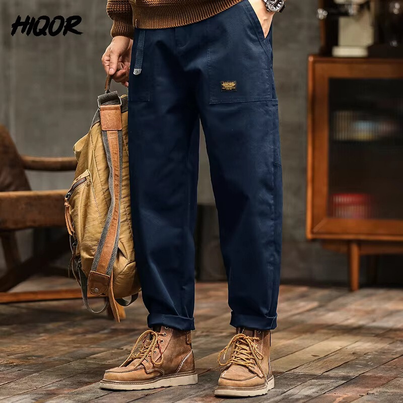 Men's Clothing Spring and Autumn Work Pants Men's Cotton Casual Loose Pants with Mid-Waist Jogger Pants Men's Straight Pants