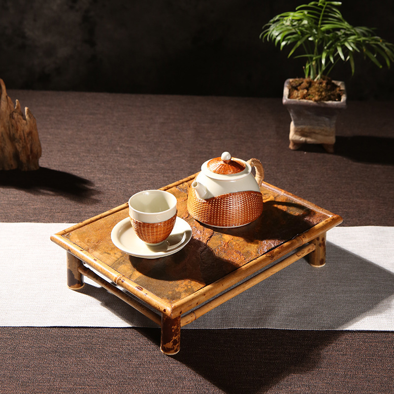 Hecho a mano gran pintura Yunfei roca oblicua pie burbuja seca bandeja de té Buda vientre cuadrado olla estante