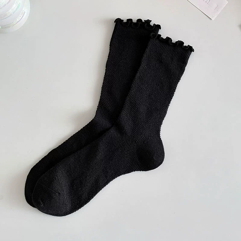 Summer breathable white spring knee socks, mid-length