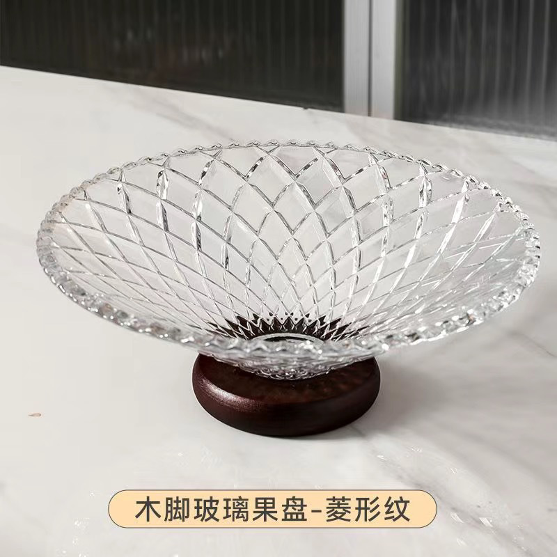無垢材ベースのフルーツプレート、リビングルーム、家庭用ハイエンドガラスフルーツプレート、フロントデスクキャンディスナックディスプレイプレート、ハイフットホルダー|undefined