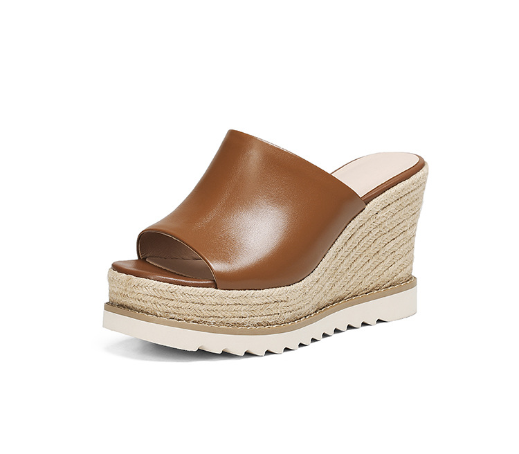Sandal cao gót nữ hở mũi đế xuồng đan rơm phong cách La Mã — màu nâu, màu trắng ngà chi tiết 17