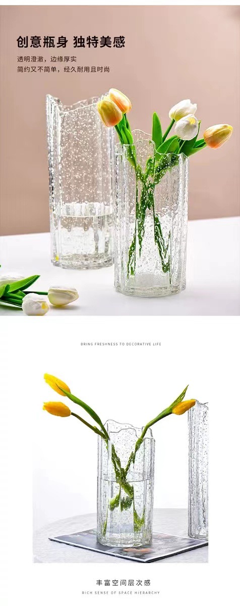 北欧 ins风网红水母夜光玻璃花瓶透明水波纹花瓶插花客厅餐桌摆件详情3
