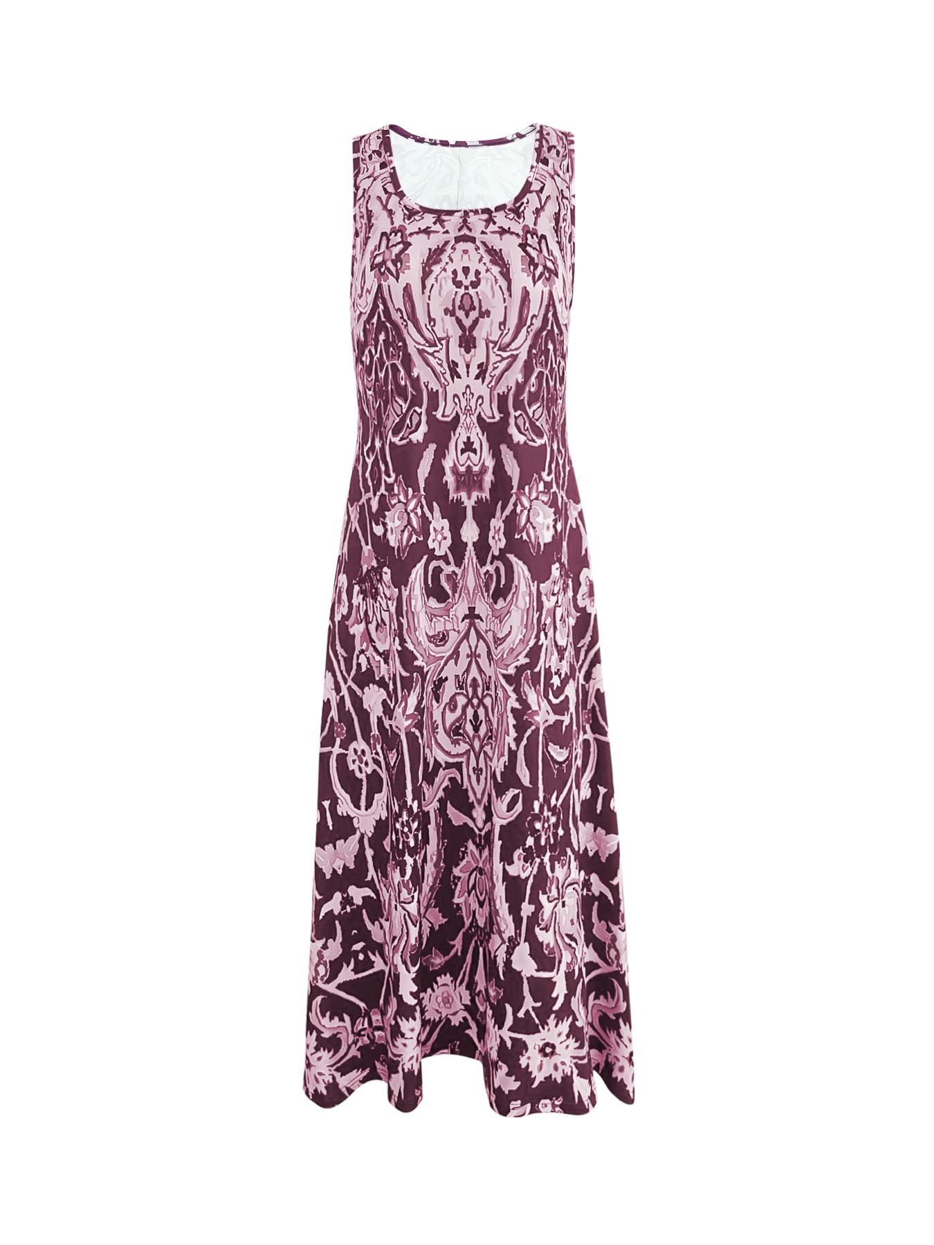 2025 Cross-Border Foreign Trade Bohemian Printed For Women, Summer Fashionable Elegant Round Neck Sleeveless Long Dress_ecoleips.com