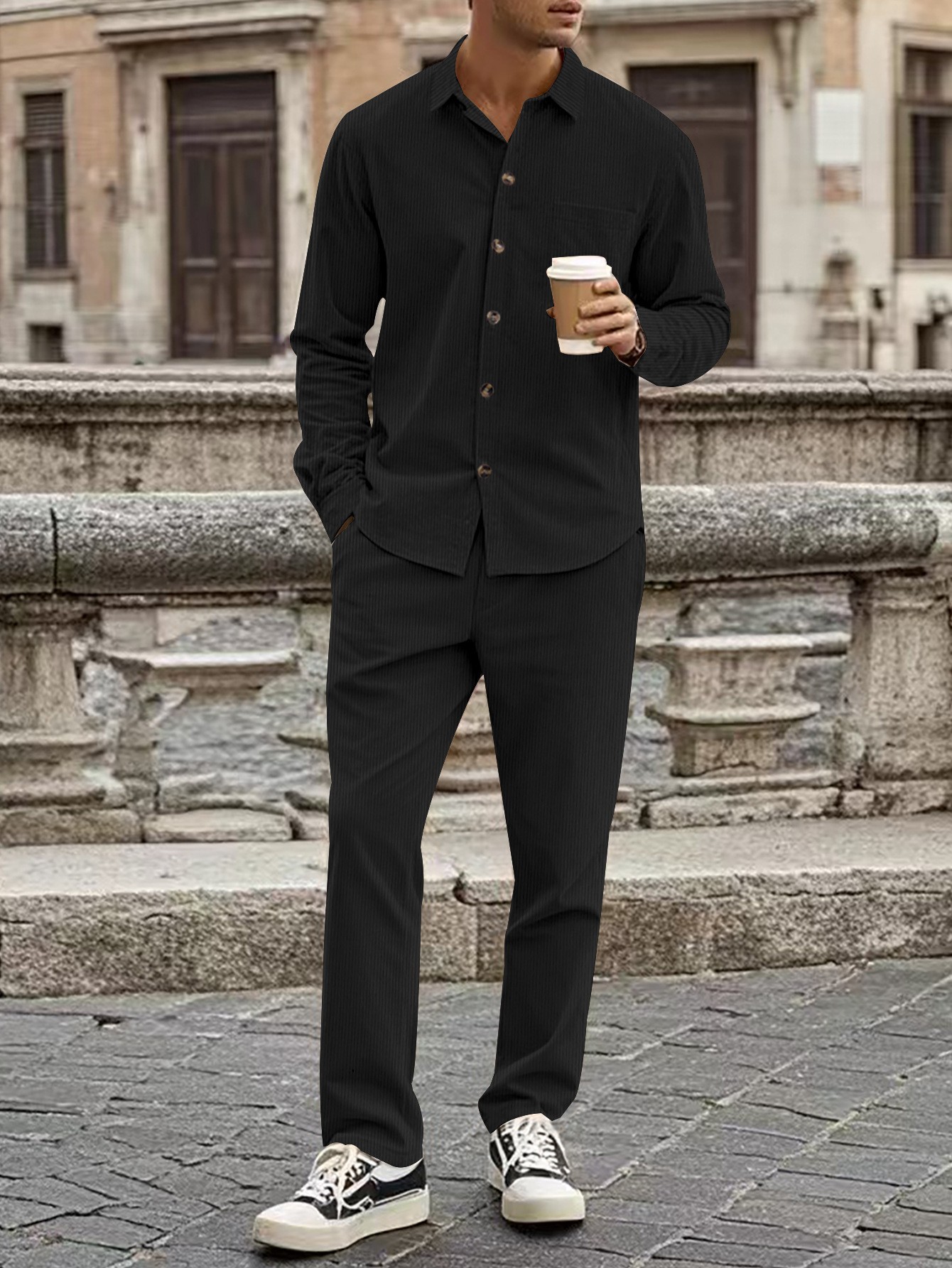 Completo uomo camicia e pantaloni in velluto a coste autunno_voghion.com