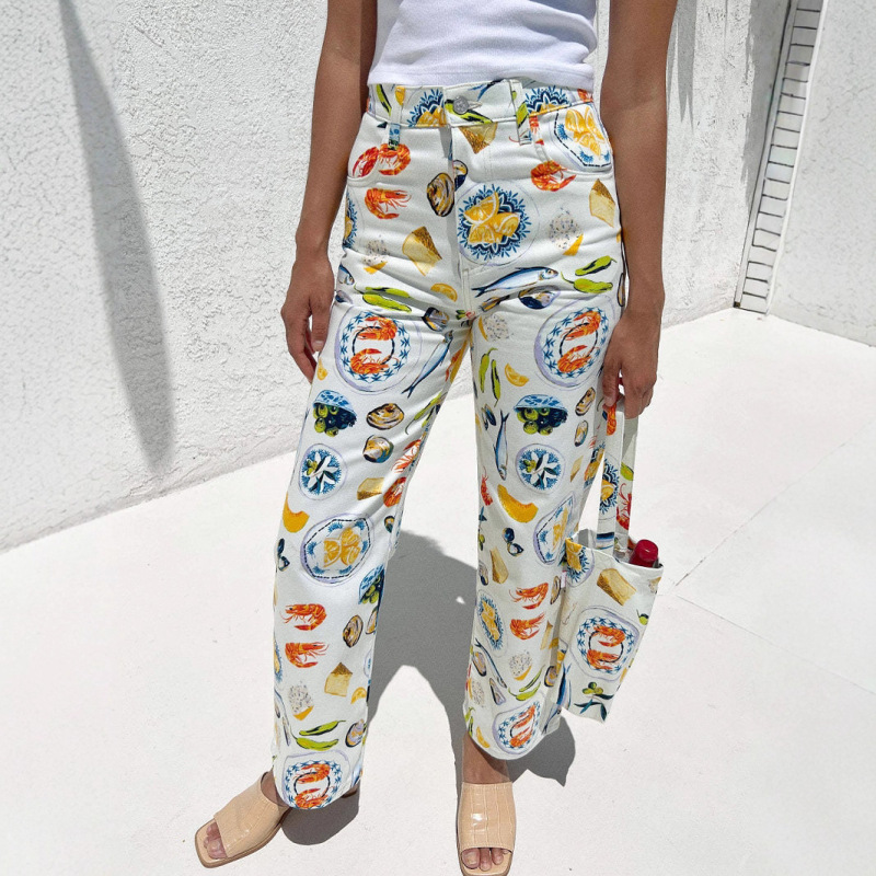2024 New Foreign Trade Cross-Border Hot-Selling 3D Printed High-Quality Denim Fabric Fashionable Casual Women's Jeans 2024 New Foreign Trade Cross-Border Hot-Selling 3D Printed High-Quality Denim Fabric Fashionable Casual Women's Jeans
