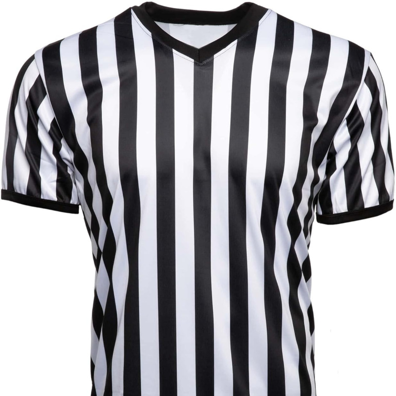I 18960 Stripe V Neck Referee t Shirt Striped Referee T-Shirt Cross-Border