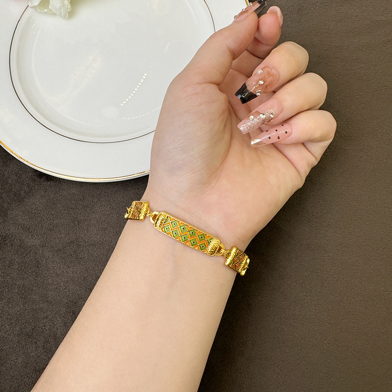 Vietnam Shajin retro estilo étnico goteo aceite patrón de diamante pulsera geométrica diseño de nicho sentido femenino durante mucho tiempo joyería de color