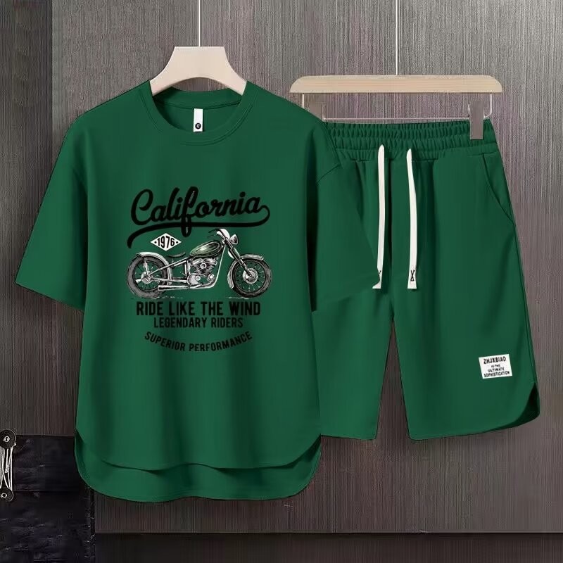 Men's Clothing 2024 Waffle Casual Summer Suit Men's Loose Teen Short sleeved T shirt Shorts Handsome Two piece Suit_desvips.com