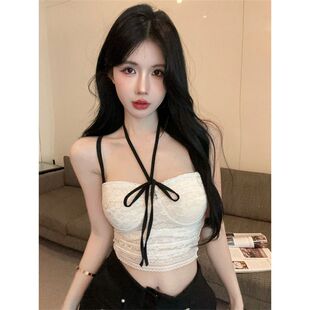 French Style Pure Desire Style Lace Stitching Camisole Women's Autumn and Winter New Slim-fit Slimming All-match Short Top Trendy