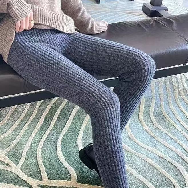 Knitted Base Layer Women's Outerwear New Warm Pants High-Waisted Slimming Long Pants Casual Leggings Versatile for Spring and Autumn