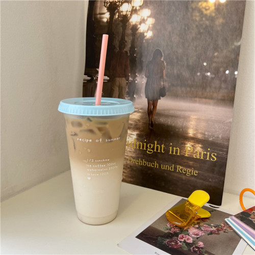 Homemade ins style candy-colored summer coffee cup plastic straw cup large capacity handy cup girl's favorite water cup
