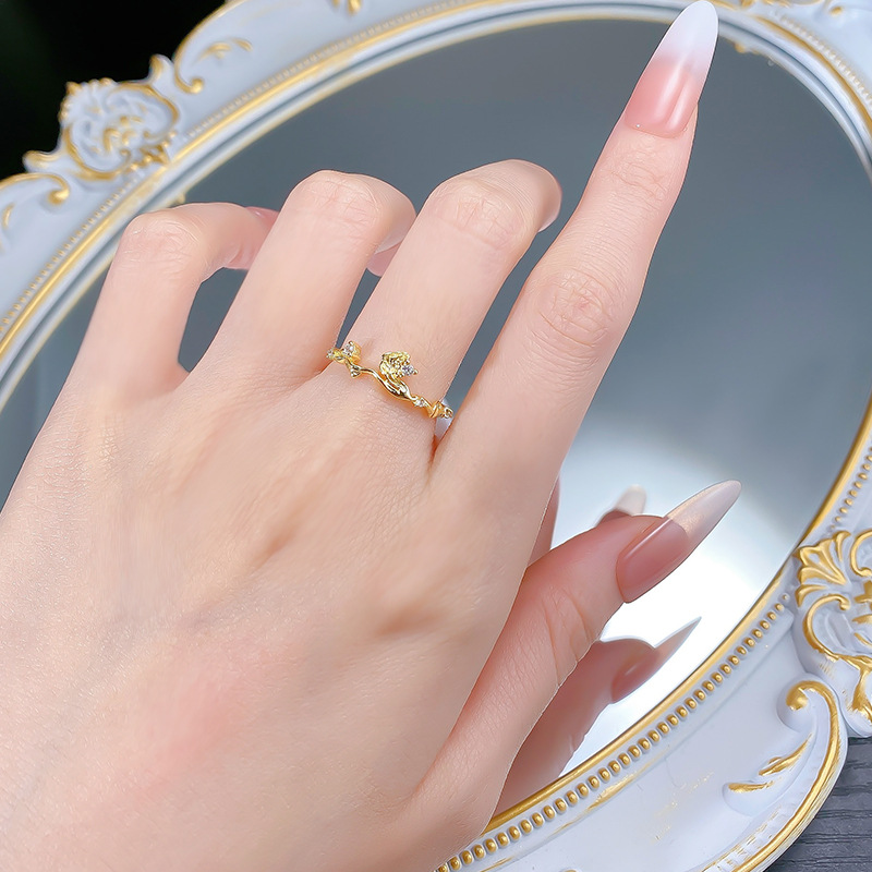 Mujing Jewelry S Anello in argento placcato oro con foglia e montatura perimetrale, di alta qualità, per donna, vendita all'ingrosso_voghion.com