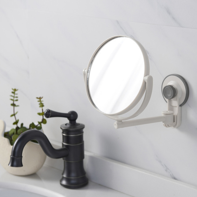 No-Punch Makeup Mirror Bathroom Wall-Mounted Hotel Double-Sided Mirror Bathroom Plastic Vanity Mirror Can Rotate 3 Times