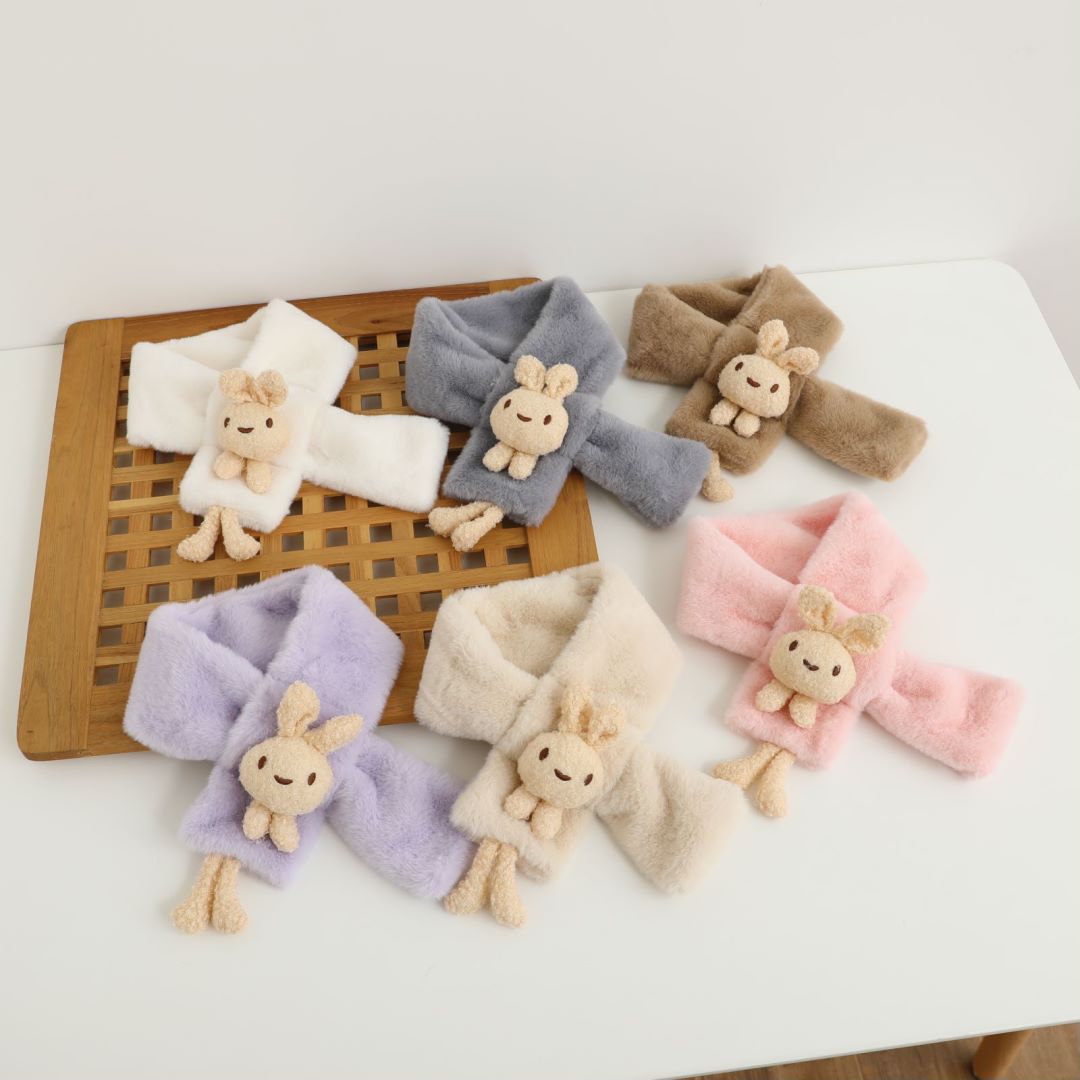 Cross-Border New Children's Plush Scarf for Autumn and Winter, Plush Cartoon Rabbit, Cute Thickened Imitation Rabbit Fur Baby Scarf