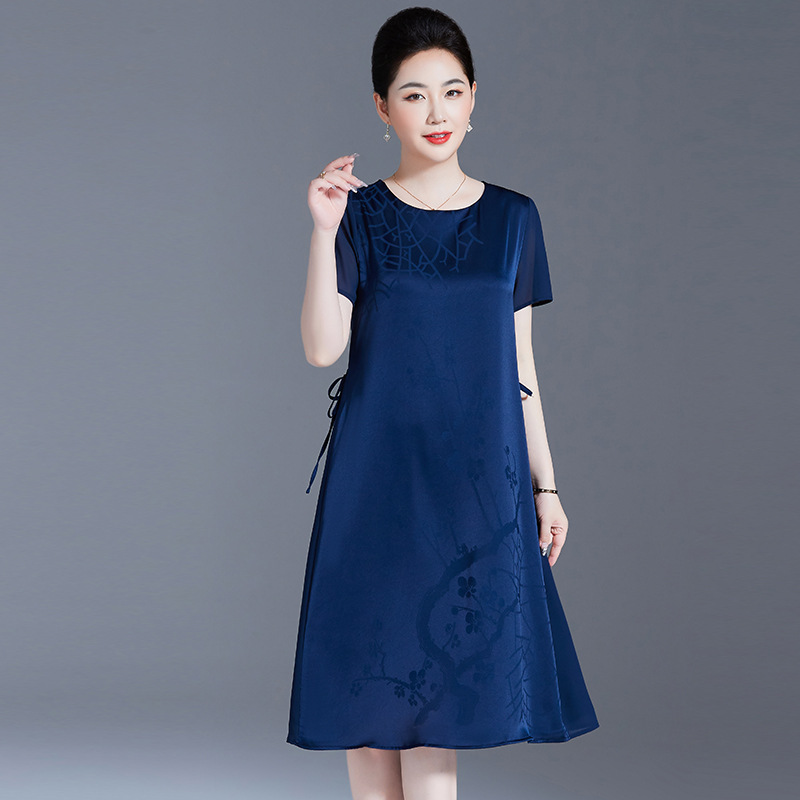 Ice Silk Dress Summer New Style Mother-In-Law Red Mid-Length Skirt Middle-Aged and Elderly Mother's Wedding Banquet Imitation Silk Skirt