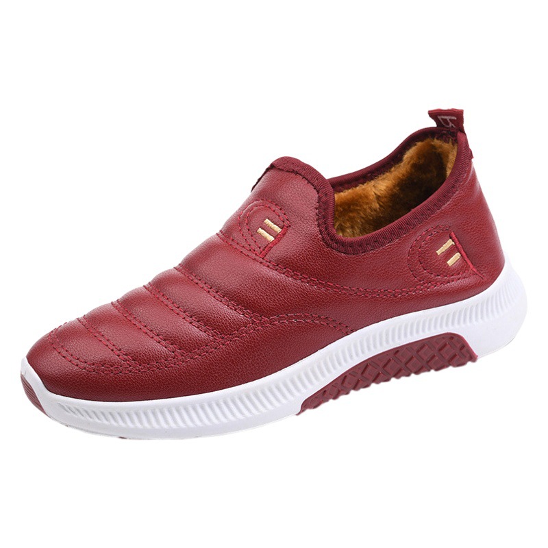Leather Waterproof Cotton Shoes for Women in Winter New Velvet Thickeneded Warm Mother's Shoes Flats Bottom Slip-On Women's Cotton Boots Dropshipping