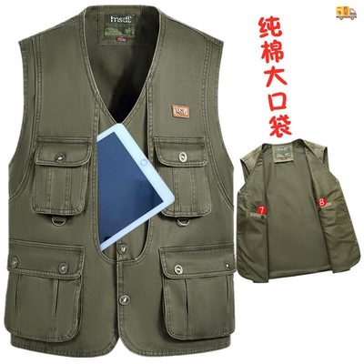 Middle-aged and elderly people spring and autumn leisure time Vest Most pocket outdoors Photography Go fishing Vest Easy vest waistcoat dad