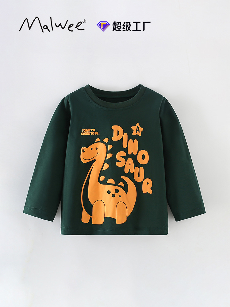 Malwee transfronterizo camiseta de niños primavera y otoño nuevo estilo europeo y americano de niños de manga larga cuello redondo guapo impresión ropa infantil