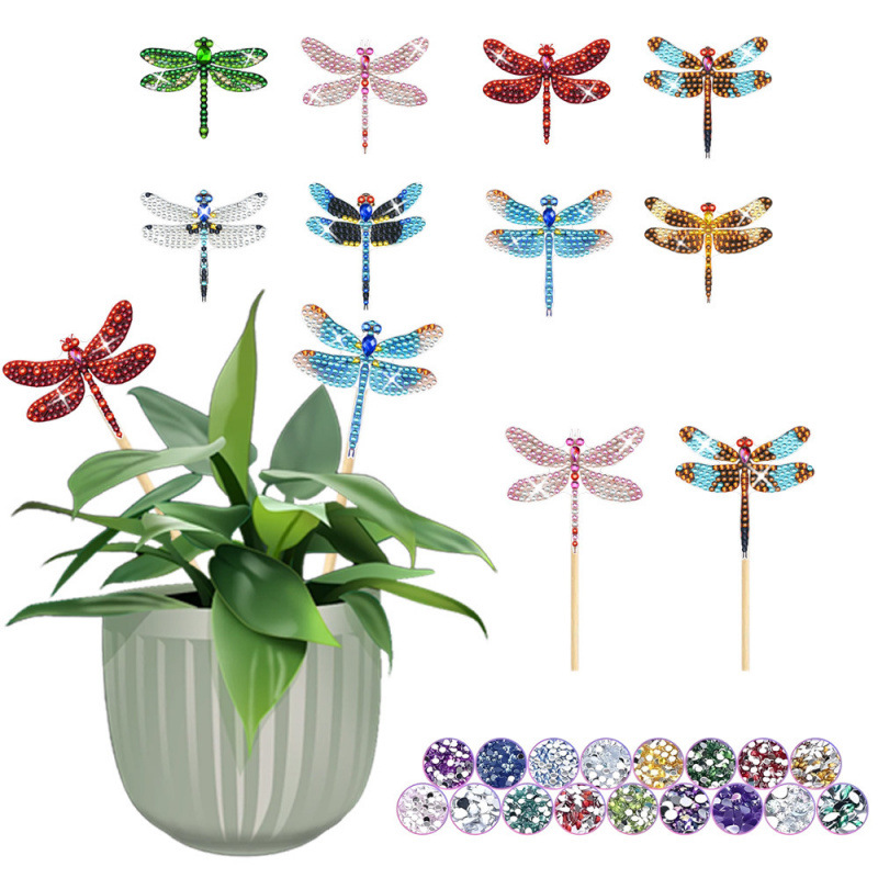 Estacas decorativas para macetas con diseño de flores para decoración de plantas en el hogar y escritorio, fabricante de estacas de jardín hechas a mano con pegatinas de diamantes DIY.