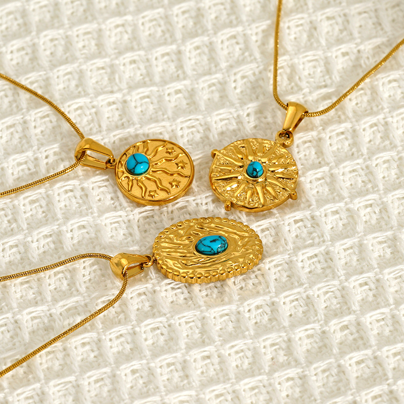 1 Piece Quantity Daily Occasion Wholesale Jewelry IG Style Geometric 304 Stainless Steel Turquoise Zircon 18K Gold Plated Inlay Pendant Necklace Snake Chain
