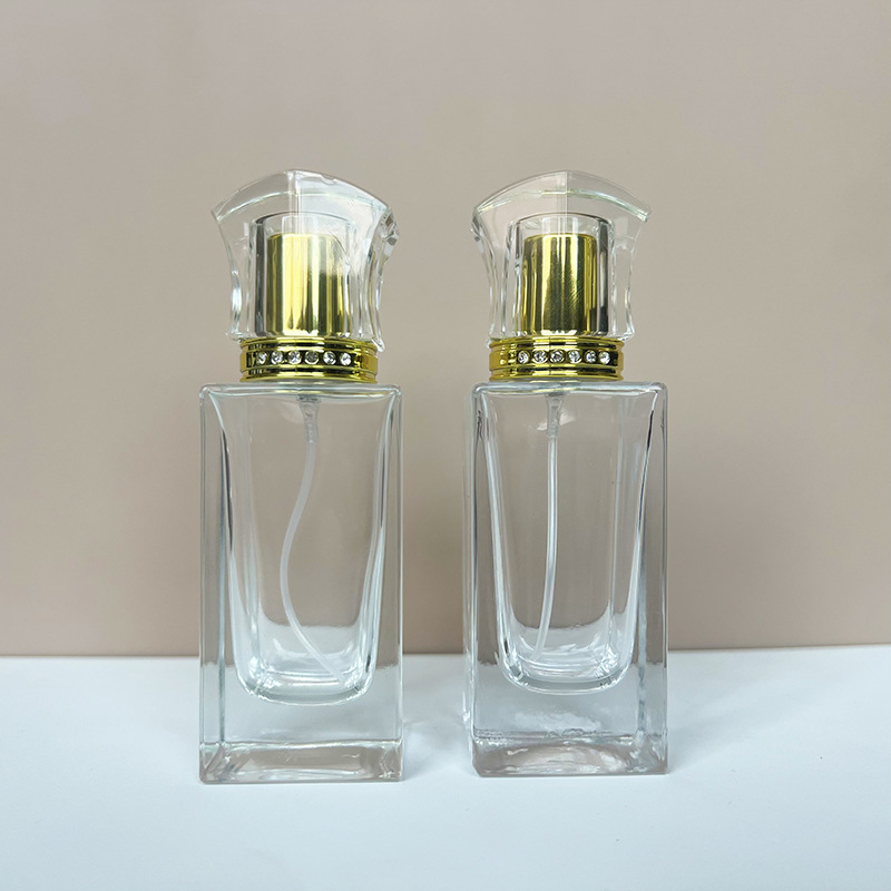 现货螺口B201-50ml方形透明玻璃香水瓶化妆品分装瓶/按压喷雾空瓶