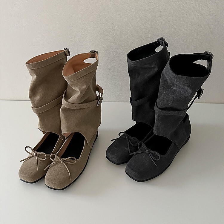 Sheepskin Version ~ Bow Ballet Shoes, Summer Sandals, Women's Western Cowboy Boots, Mid-Calf Flats, Pile Boots, Trendy Shoes