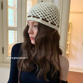 镂空针织帽网眼夏季韩系百搭手工钩针毛线帽包头冷帽编织