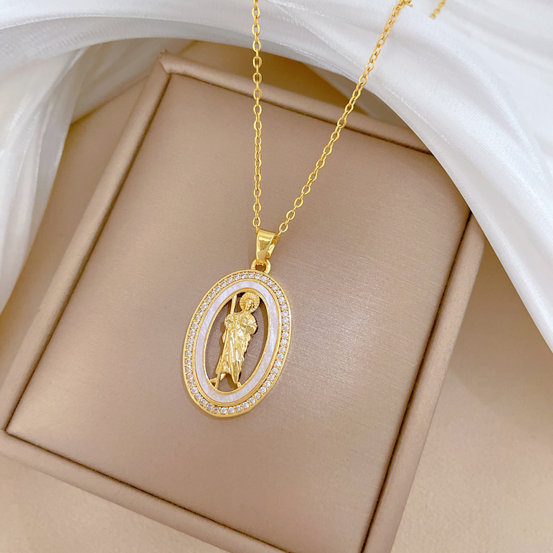 Diamond Egg Shell Pendant Necklace In Titanium Steel For Women_voghion.com