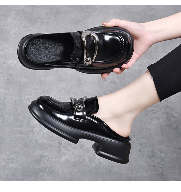 Dép sục bít mũi da thật mũi to đế dày phong cách loafer — Màu đen chi tiết 5