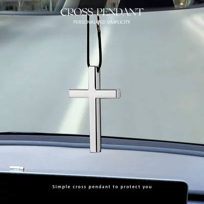 Alloy titanium steel car pendant personality car safety pendant rearview mirror pendant high-grade cross ornaments gifts (Car hanging) - cross-pendant-silver