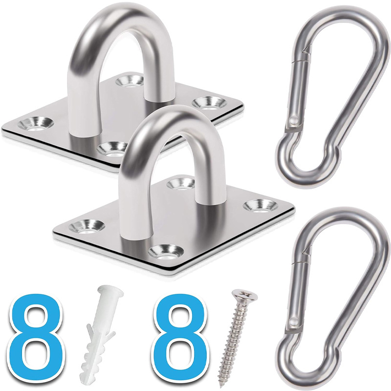 跨境现货不锈钢固定盘方形门扣船用挂钩瑜伽吊钩遮阳棚挂钩眼板U