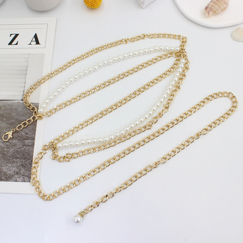 Pearl waist chain women's small fragrance with suit dress shirt metal decorative belt internet celebrity chain one piece drop shipping